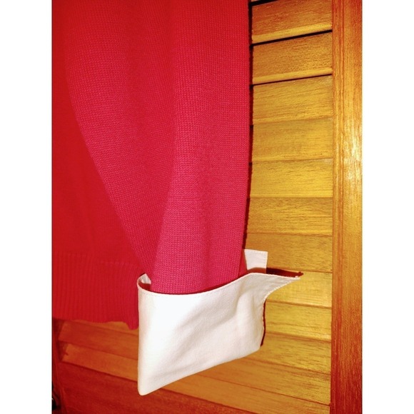 Y2K Cotton Argyle Sweater Red Black French Cuff & Collar Layered Style - Large - Picture 5 of 8